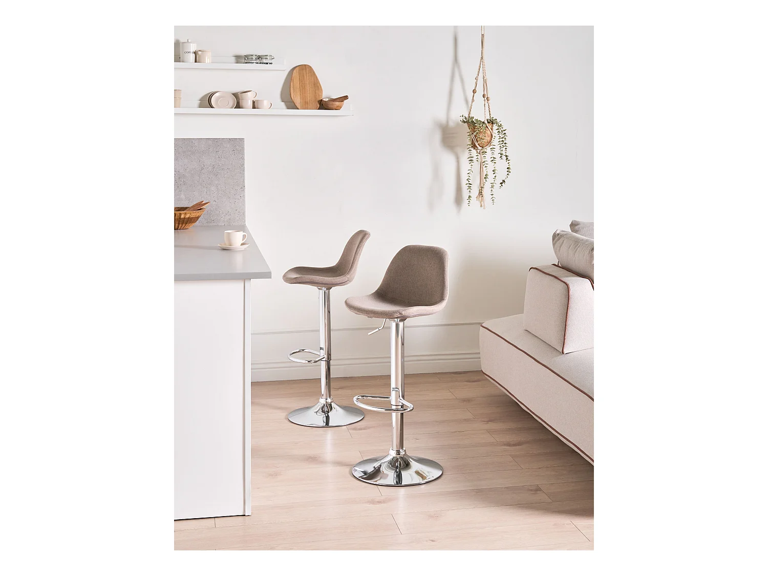 Lot de 2 tabourets de bar KAHLA Tissu Taupe