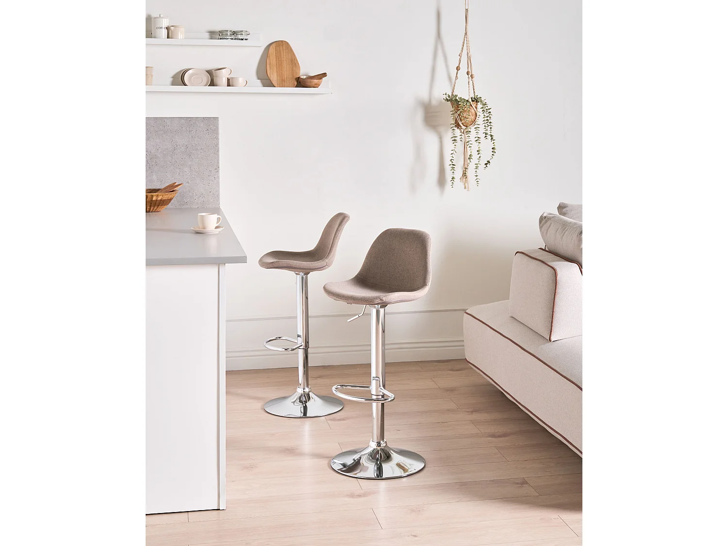 Lot de 2 tabourets de bar KAHLA Tissu Taupe