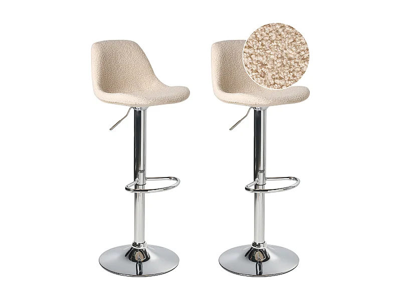 Lot de 2 tabourets de bar KAHLA Bouclé Beige clair