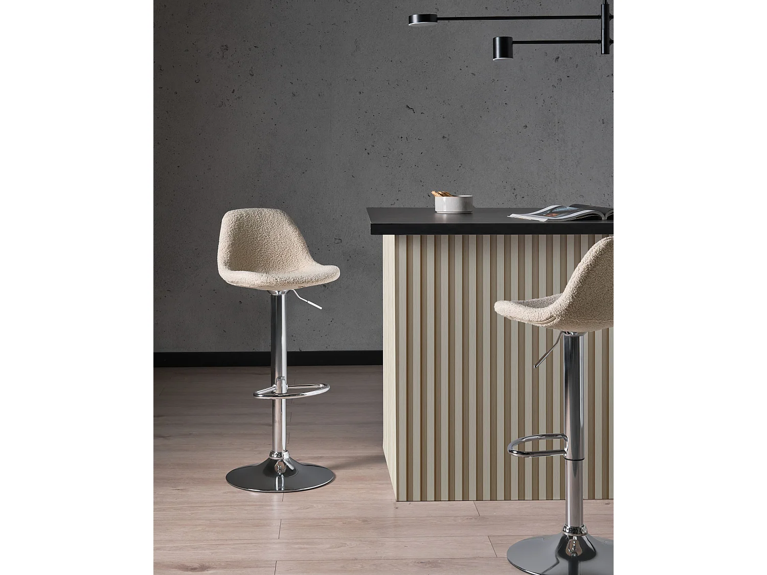 Lot de 2 tabourets de bar KAHLA Bouclé Beige clair