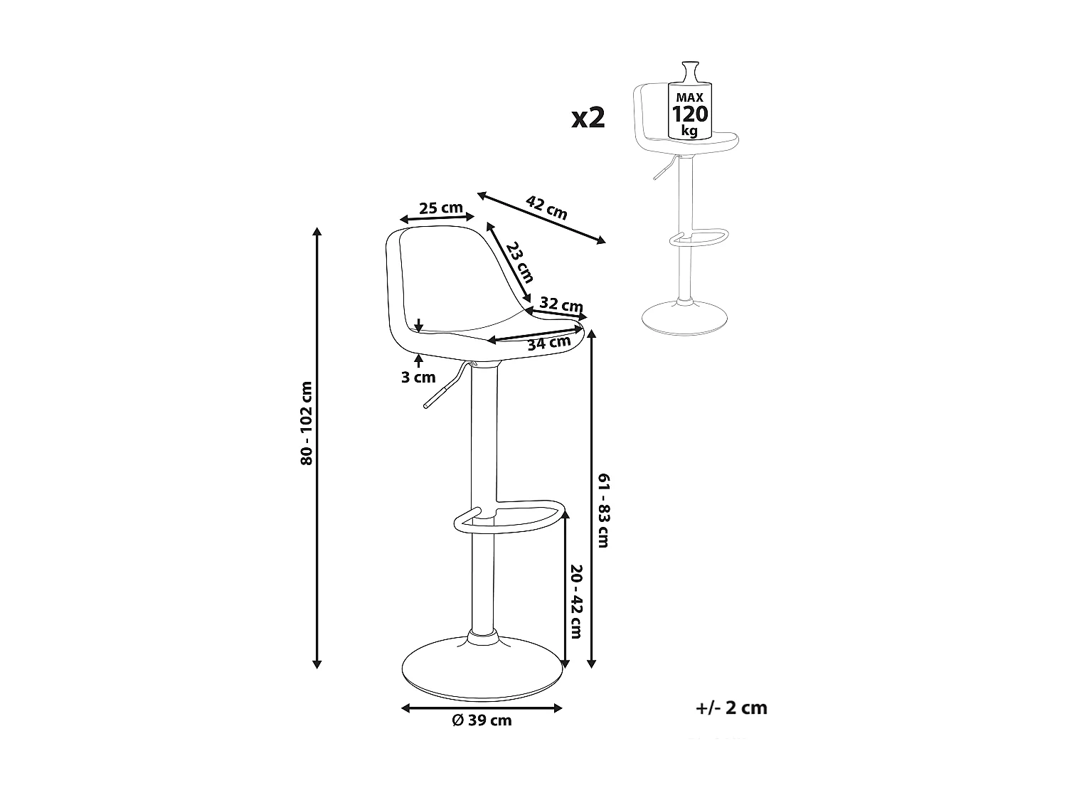Lot de 2 tabourets de bar KAHLA Bouclé Beige clair