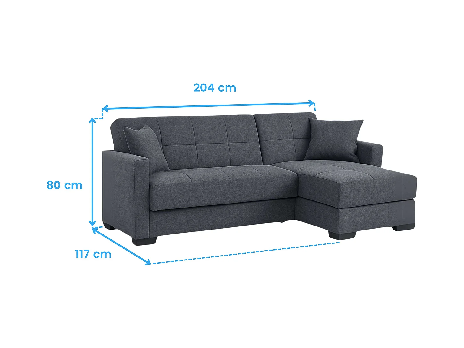 Sofá cama chaise longue Layn c/arcón para salón gris 204x80x117 cm