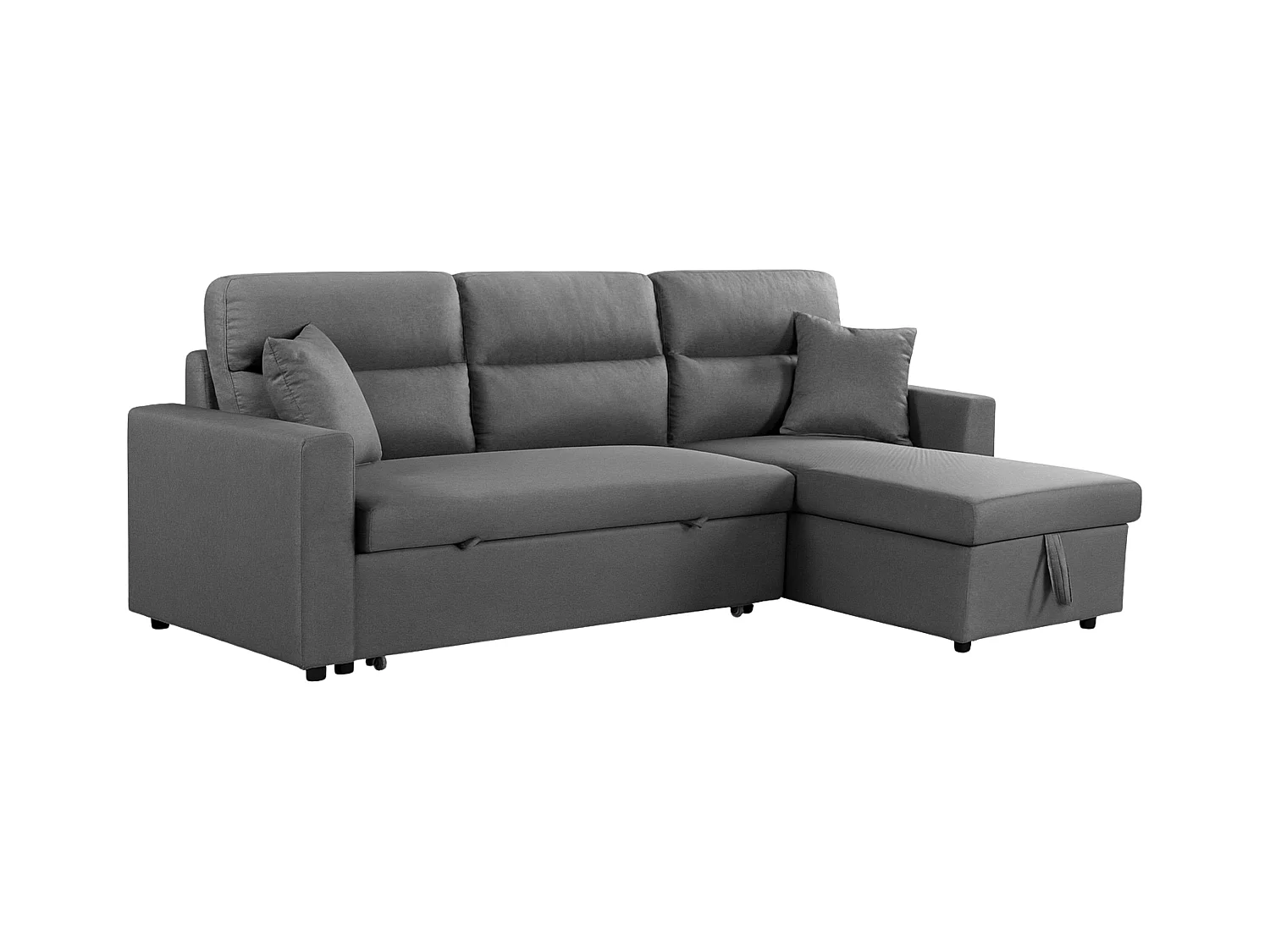 Sofá cama chaise longue Juliet 3 plazas con arcón gris 224x89x145 cm