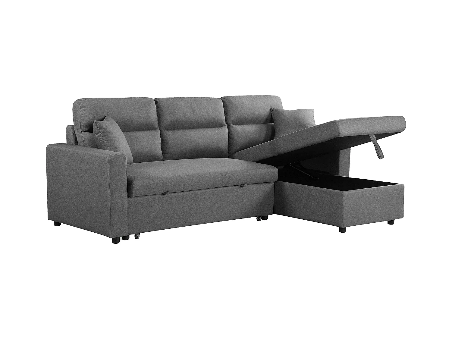 Sofá cama chaise longue Juliet 3 plazas con arcón gris 224x89x145 cm