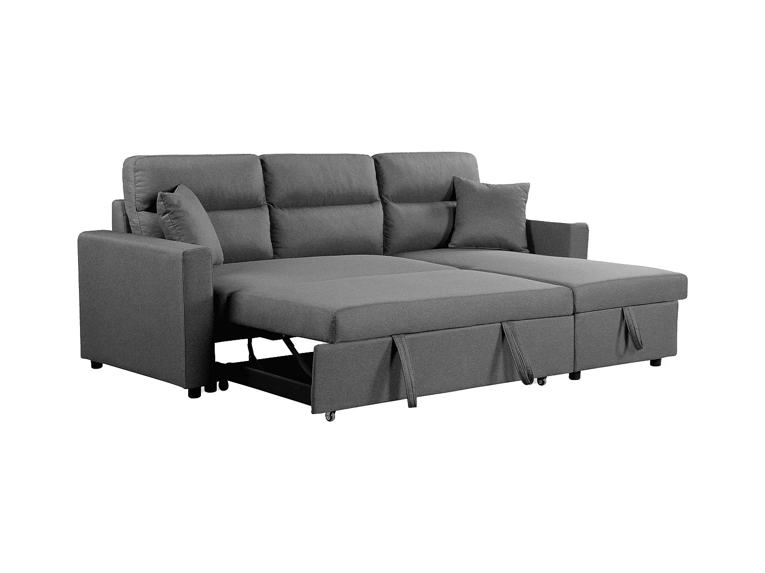 Sofá cama chaise longue Juliet 3 plazas con arcón gris 224x89x145 cm