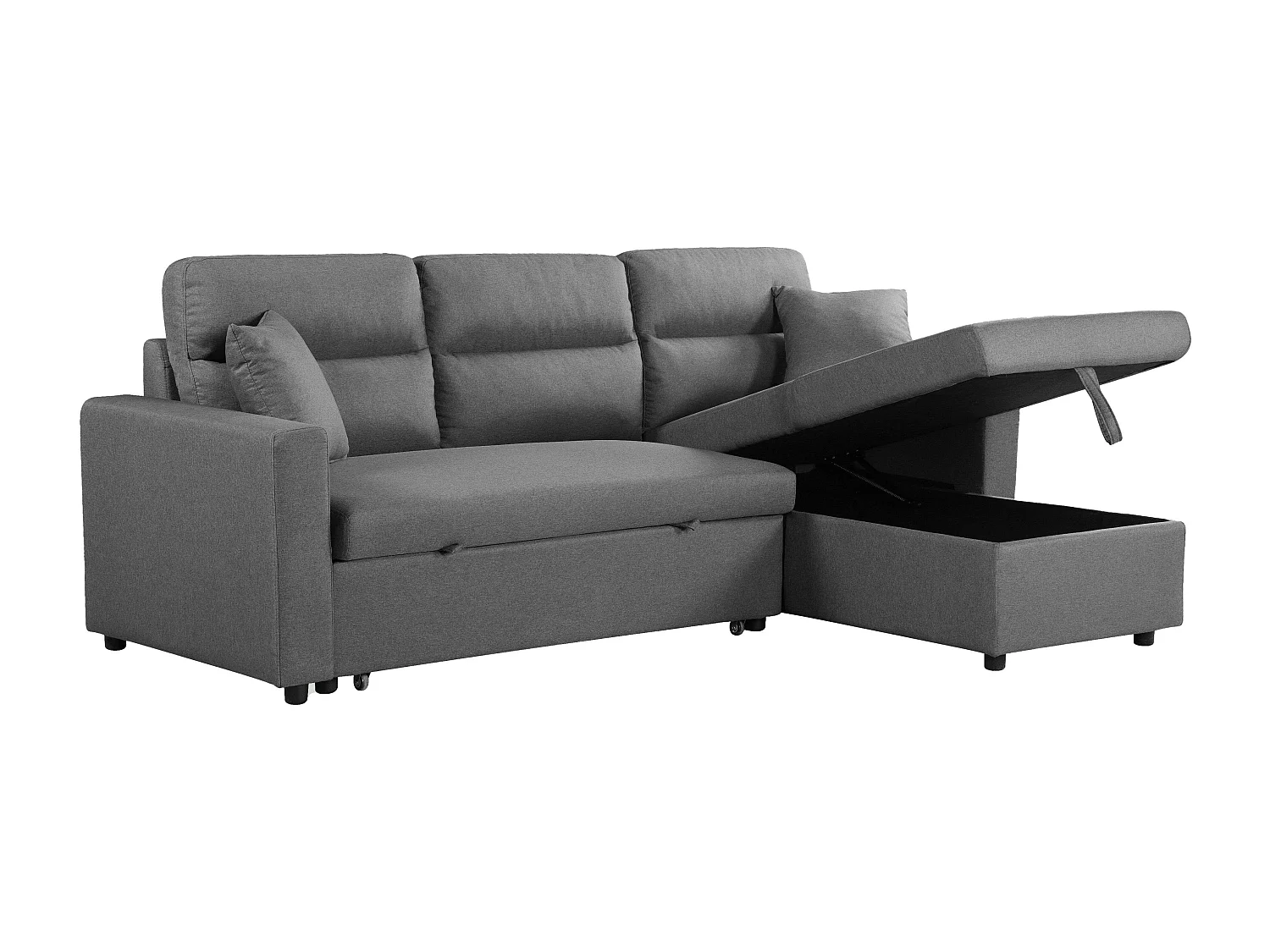 Sofá cama chaise longue Juliet 3 plazas con arcón gris 224x89x145 cm