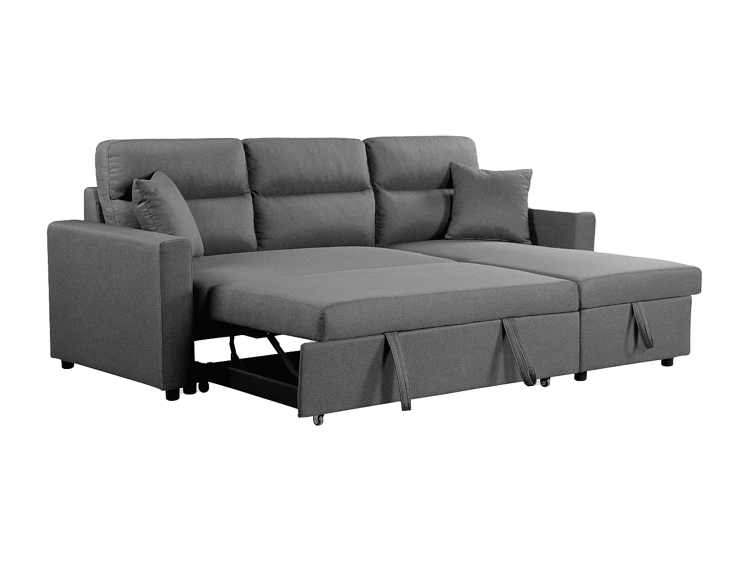 Sofá cama chaise longue Juliet 3 plazas con arcón gris 224x89x145 cm