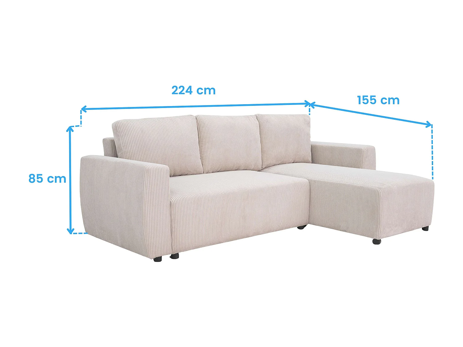 Sofá cama chaise longue Ulises salón beige reversible con arcón 224x84x84 cm