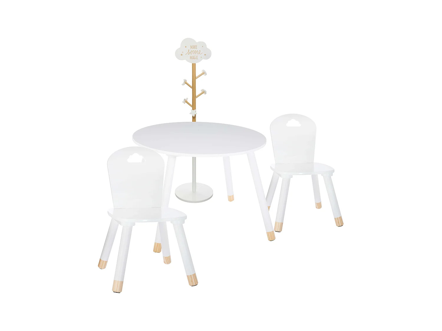 Pack Dormitorio Infantil Douceur Mesa, Sillas y Perchero Blanco