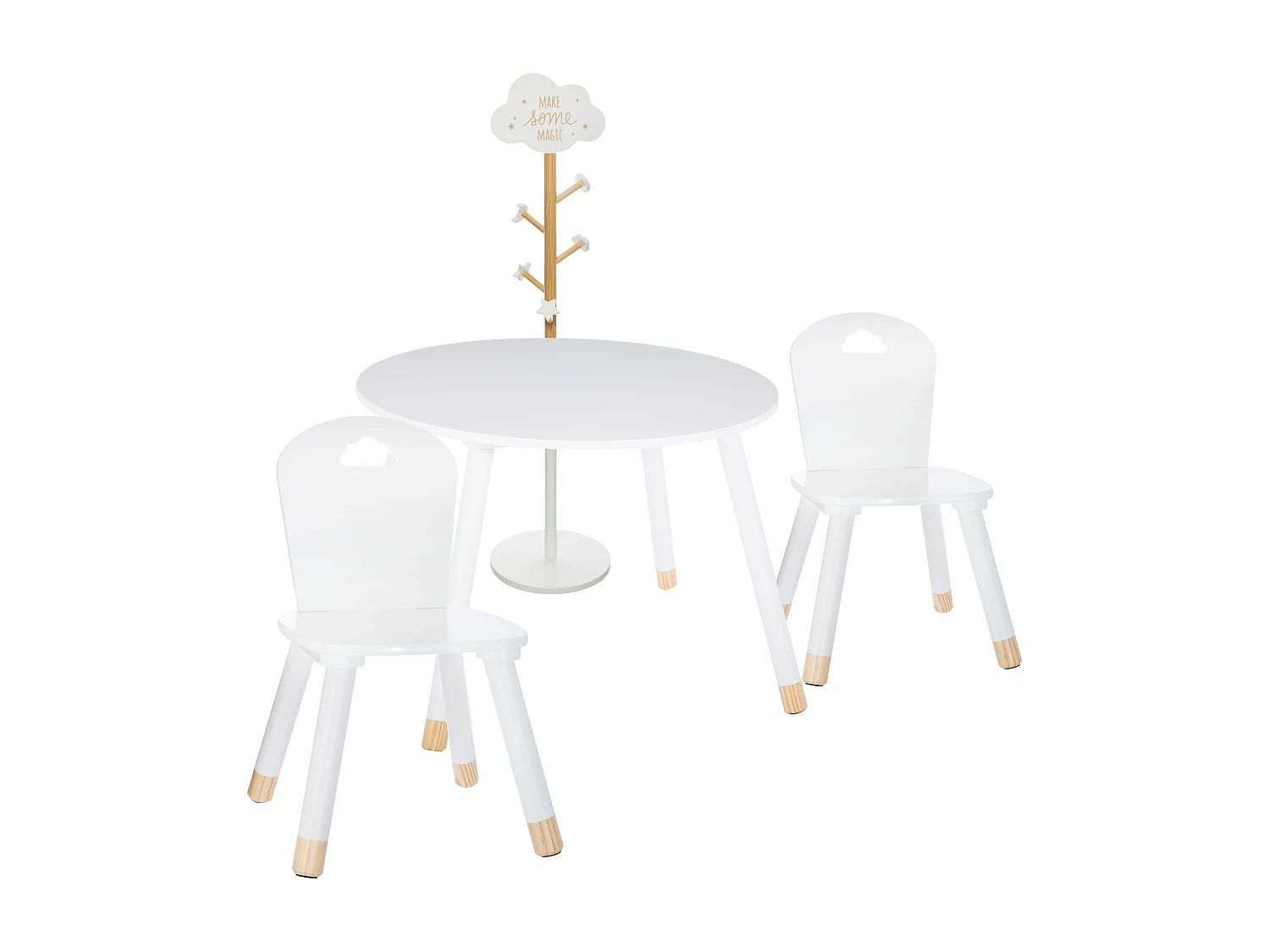 Pacote de quarto infantil Douceur: mesa, cadeiras e cabideiro branco