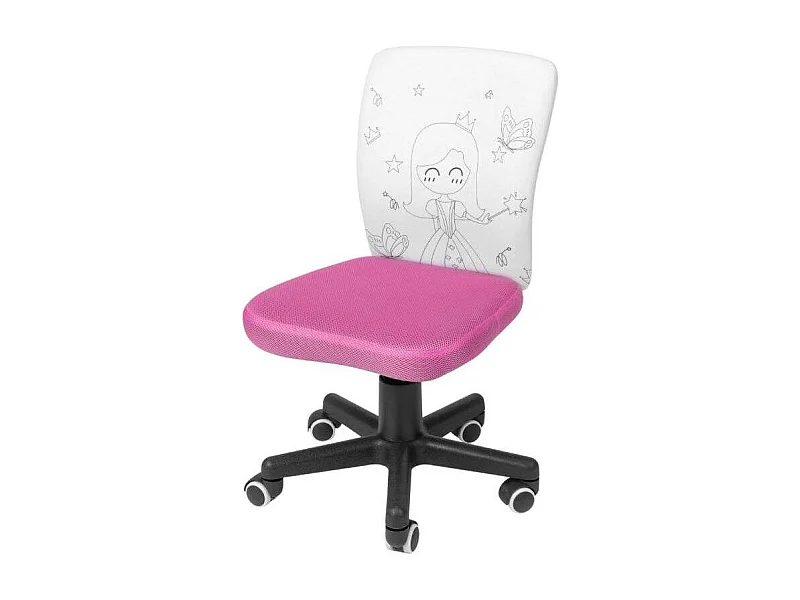 Chaise enfant à roulettes Princesse rose et blanche, feutres, 77 x 39 cm