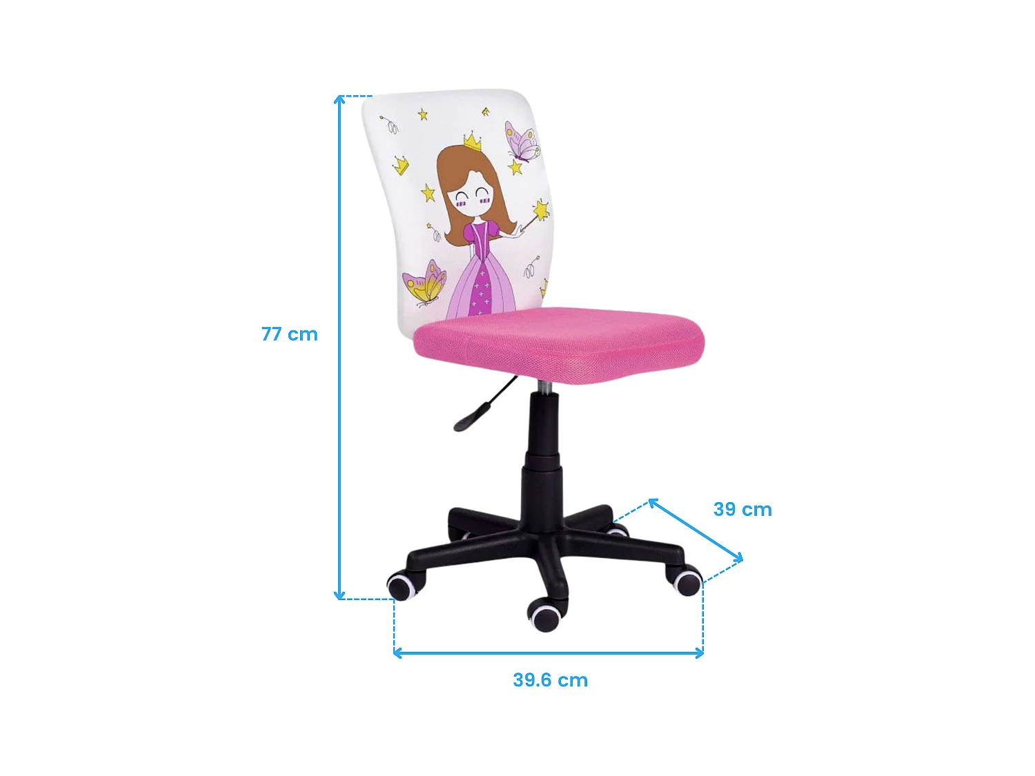 Chaise enfant à roulettes Princesse rose et blanche, feutres, 77 x 39 cm