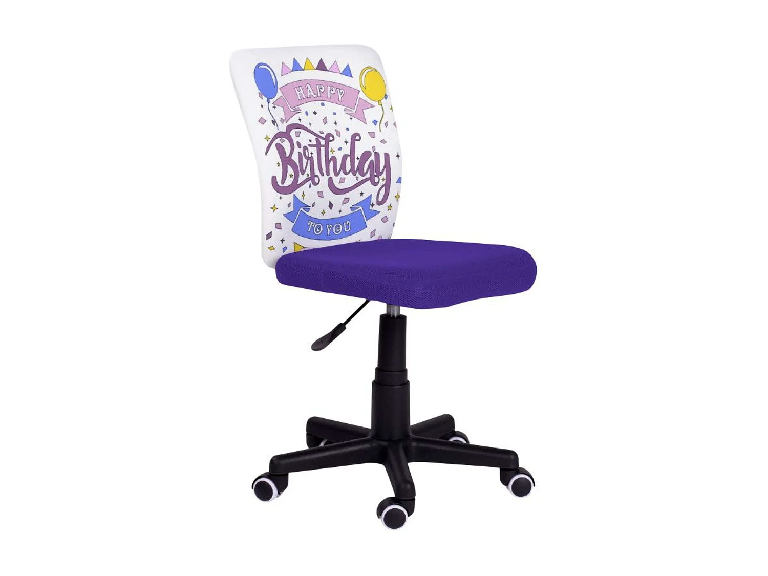 Chaise de bureau violette << Peindre moi anniversaire >> avec feutres pour tissu et métal 41 x 74 x 51 cm