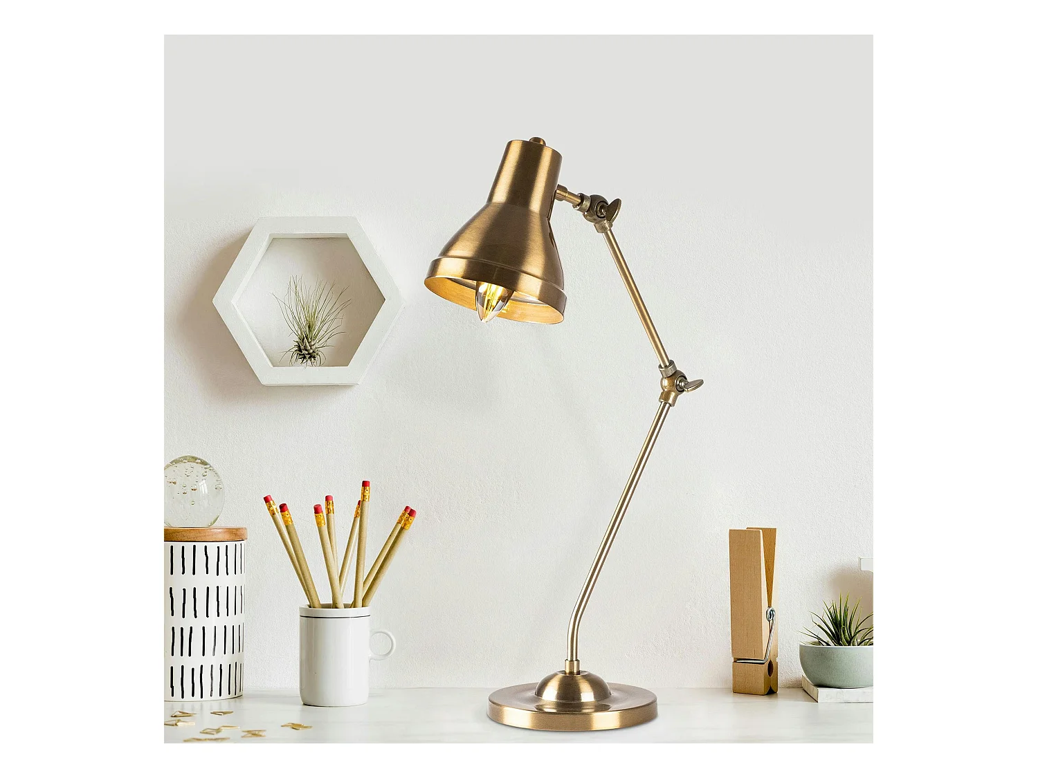 Lampe de bureau articulée vintage, finition dorée SILE