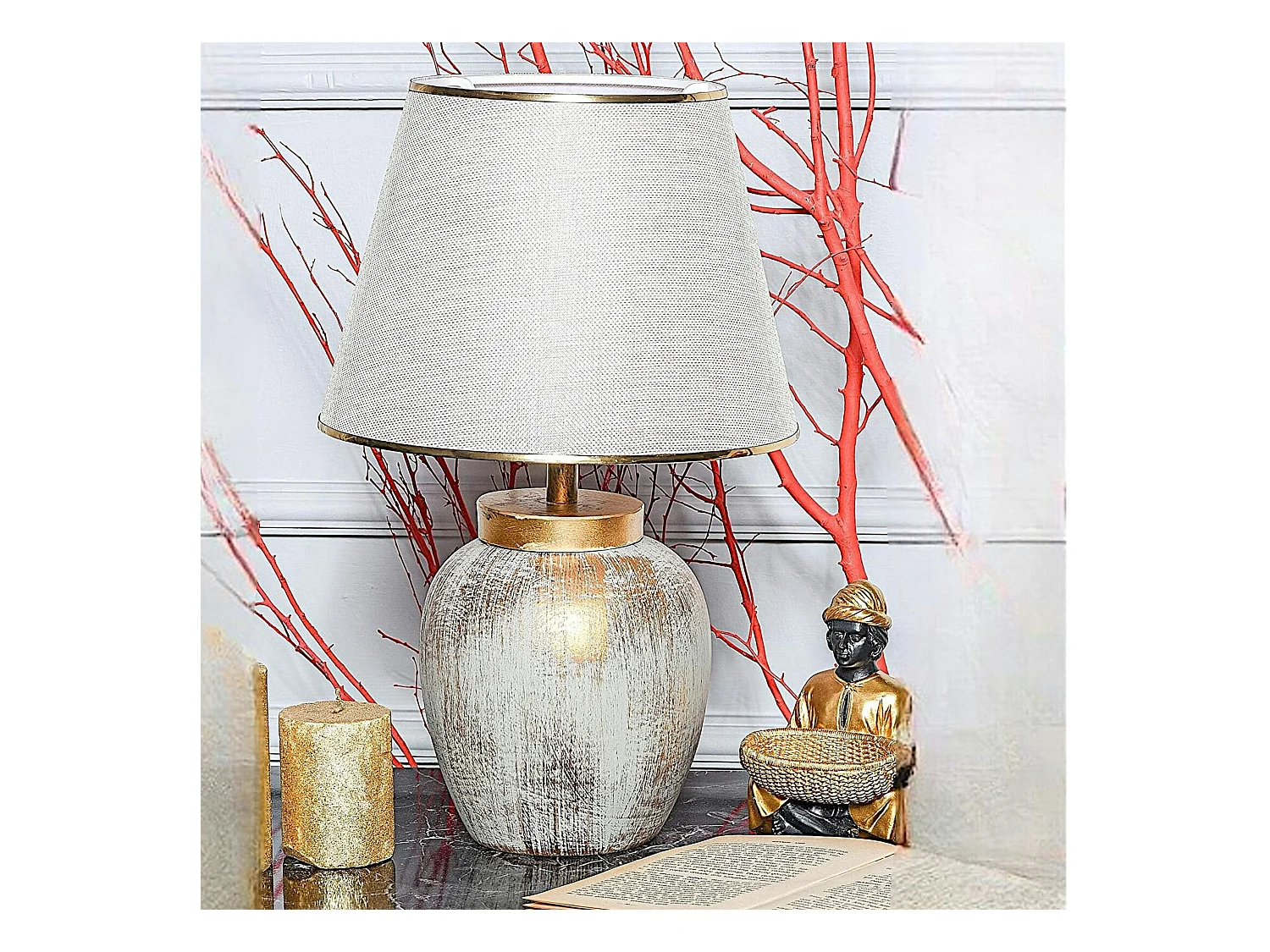 Lampe de salon moderne chic dorée, abat-jour écru KARS