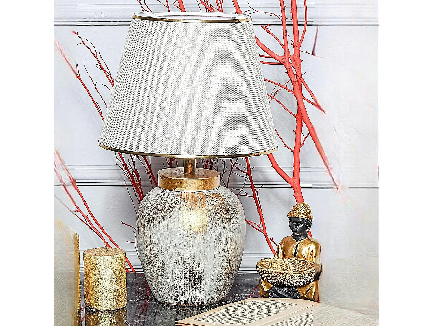 Lampe de salon moderne chic dorée, abat-jour écru KARS