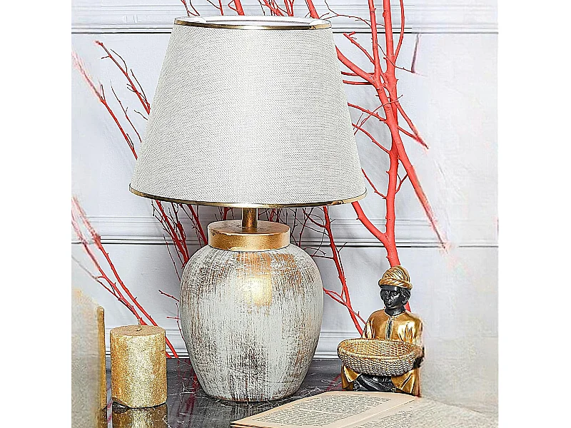 Lampe de salon moderne chic dorée, abat-jour écru KARS