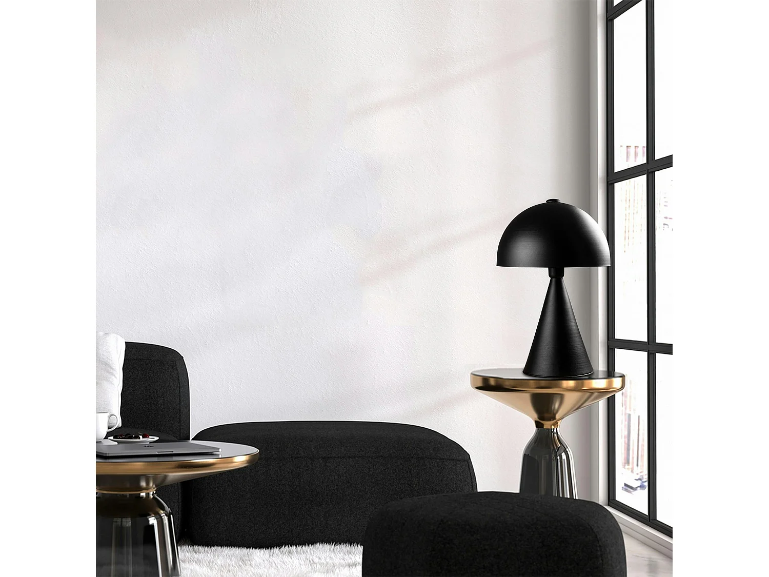 Lampe de table design noire, abat-jour rond vintage SILE