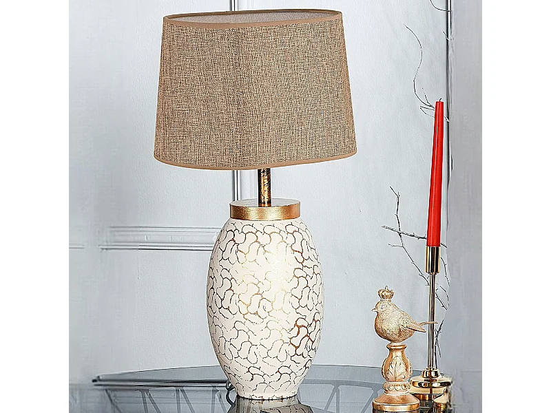 Lampe à poser moderne chic dorée, abat-jour brun chiné KARS