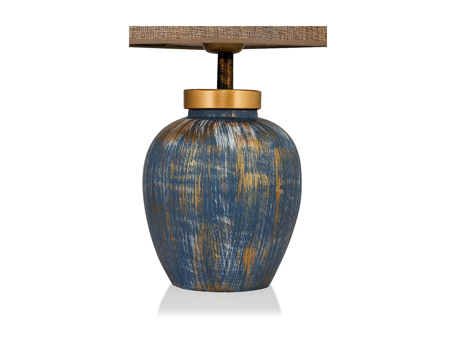 Lampe à poser moderne bleu & or, abat-jour en tissu KARS