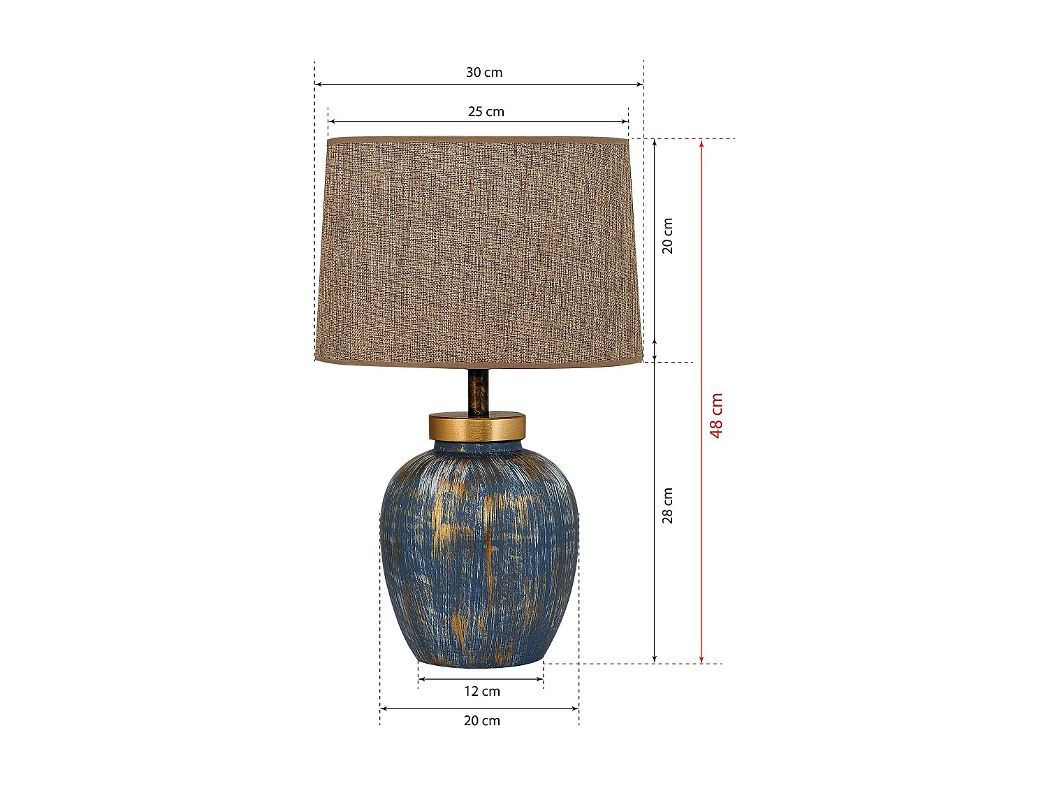 Lampe à poser moderne bleu & or, abat-jour en tissu KARS