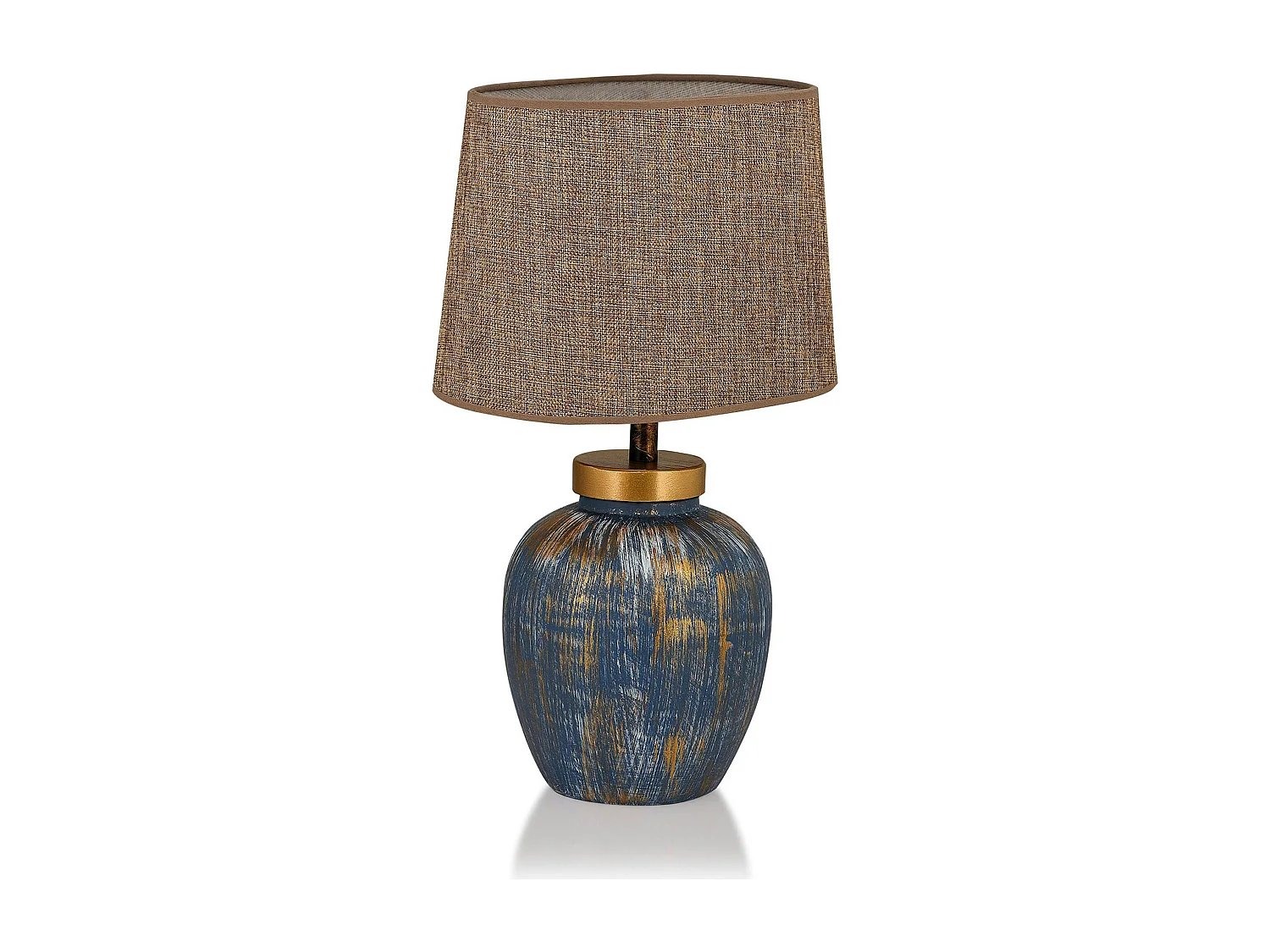 Lampe à poser moderne bleu & or, abat-jour en tissu KARS