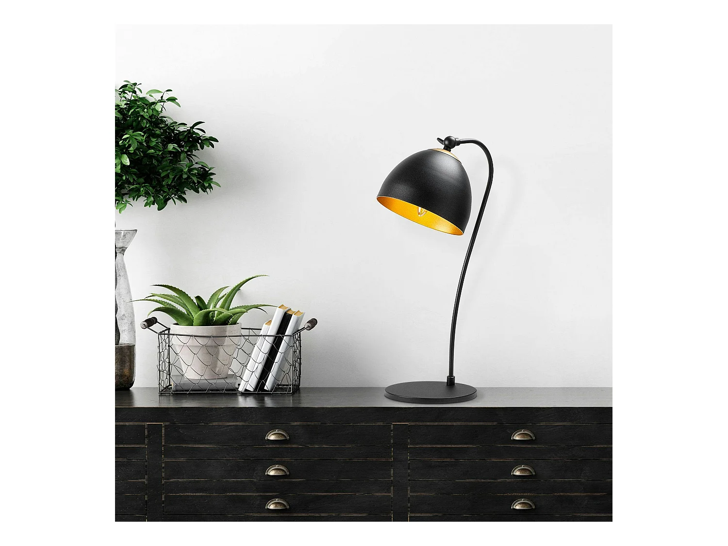 Lampe de chevet moderne noire et dorée, 54 cm SILE