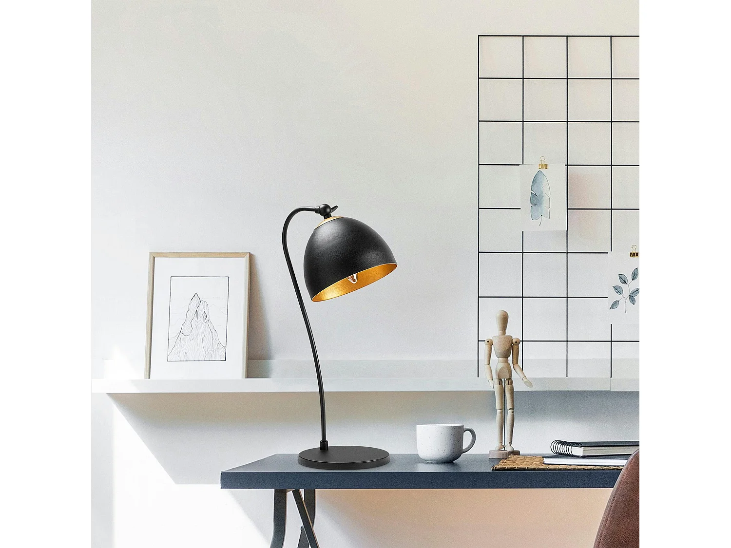 Lampe de chevet moderne noire et dorée, 54 cm SILE