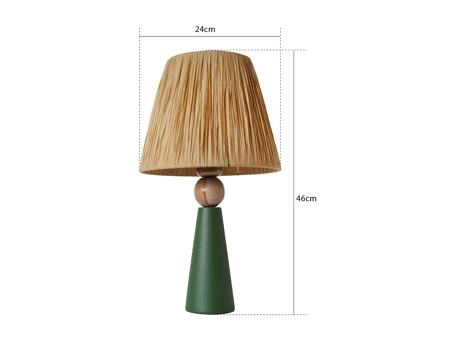 Lampe à poser rustique verte, abat-jour tissu plissé KARS