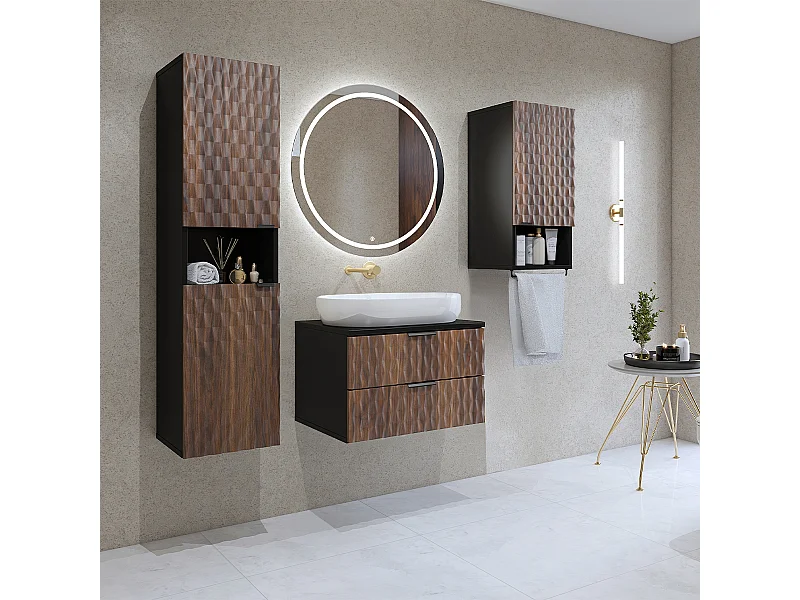 Ensemble meuble sous-vasque 60 cm colonne et armoire Nevia Bois et Noir