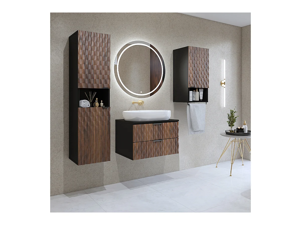 Ensemble meuble sous-vasque 60 cm colonne et armoire Nevia Bois et Noir