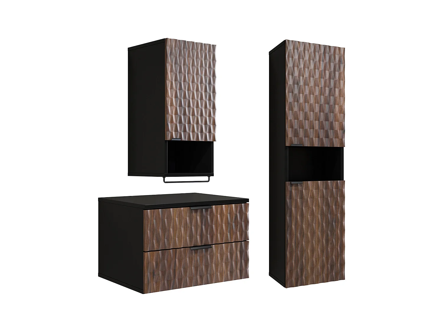 Ensemble meuble sous-vasque 60 cm colonne et armoire Nevia Bois et Noir