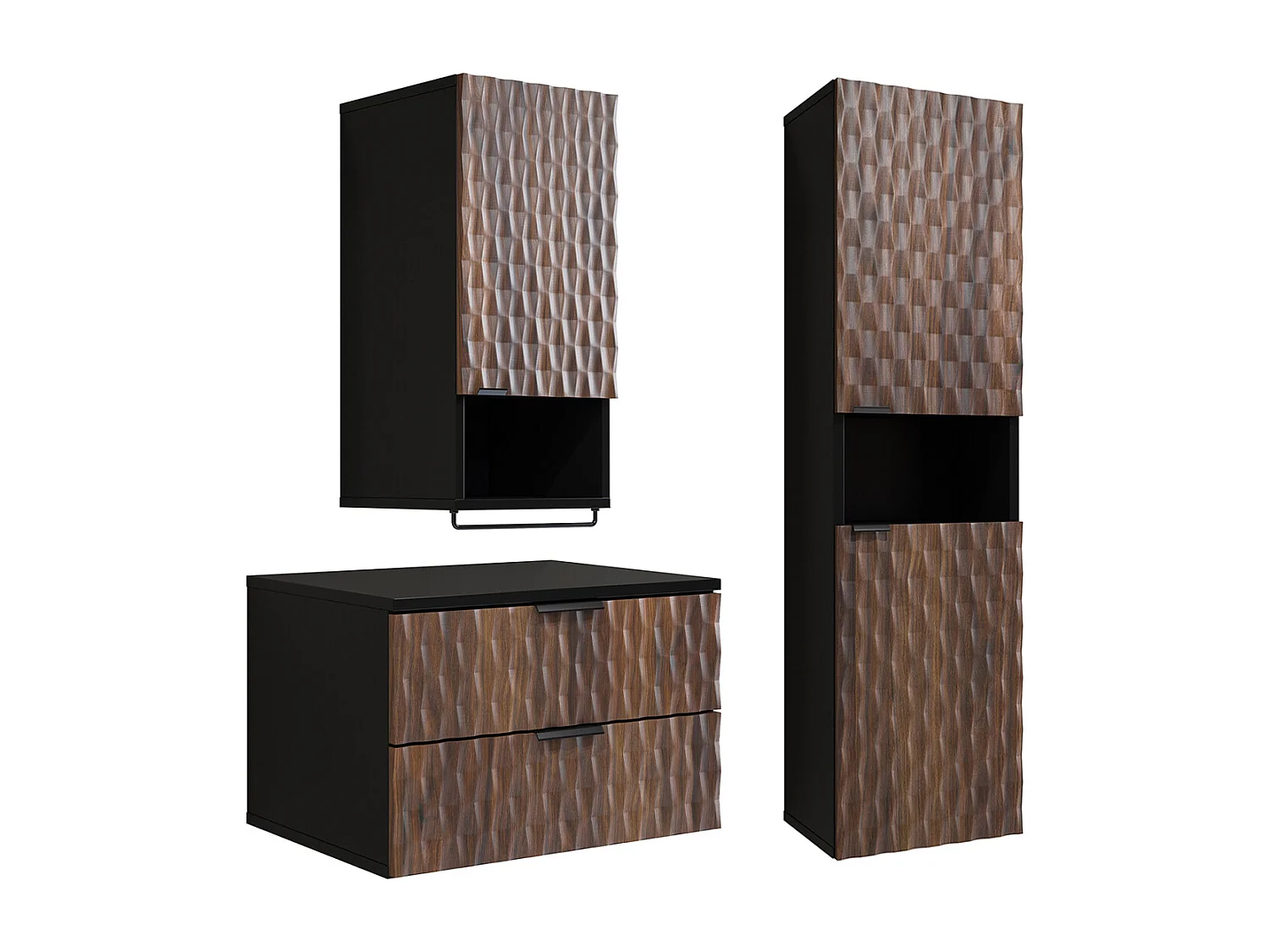 Conjunto de móveis de casa de banho com lavatório duplo Nevia madeira e preto