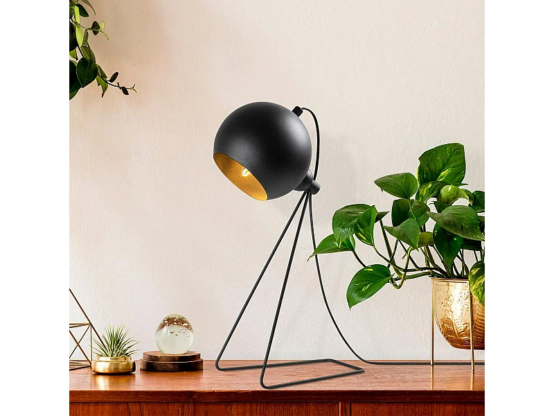 Lampe à poser design noire, abat-jour rond en métal SILE