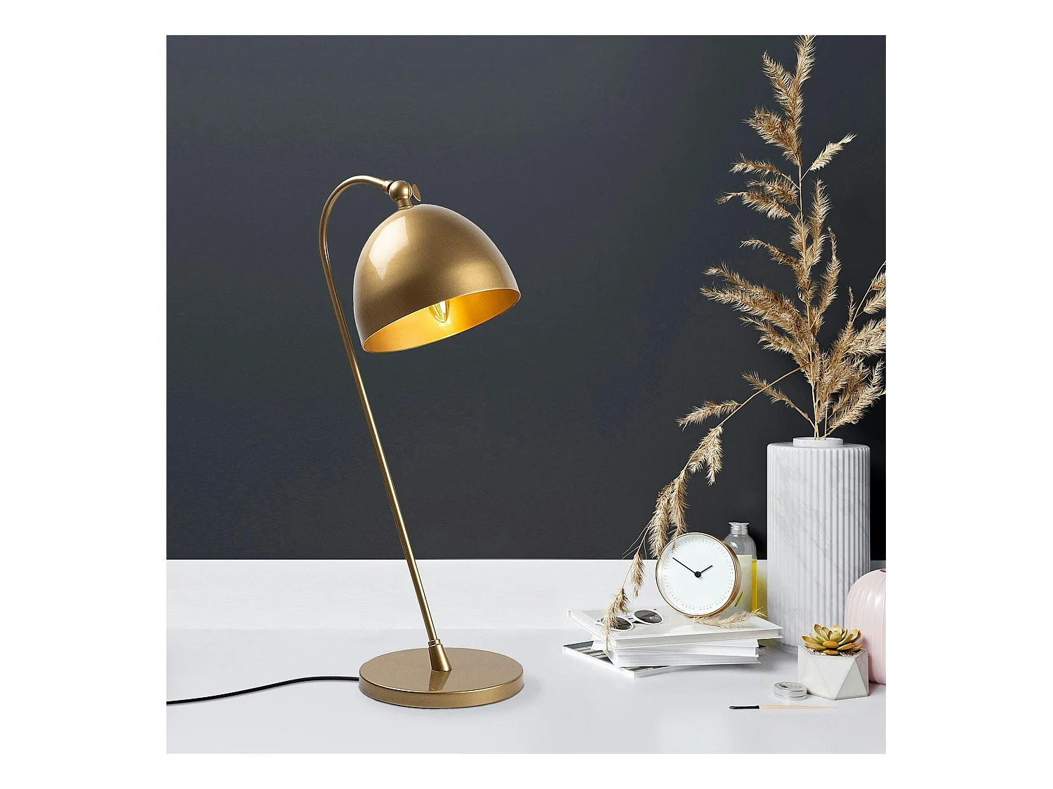 Lampe de chevet vintage cuivrée, abat-jour rond orientable SILE