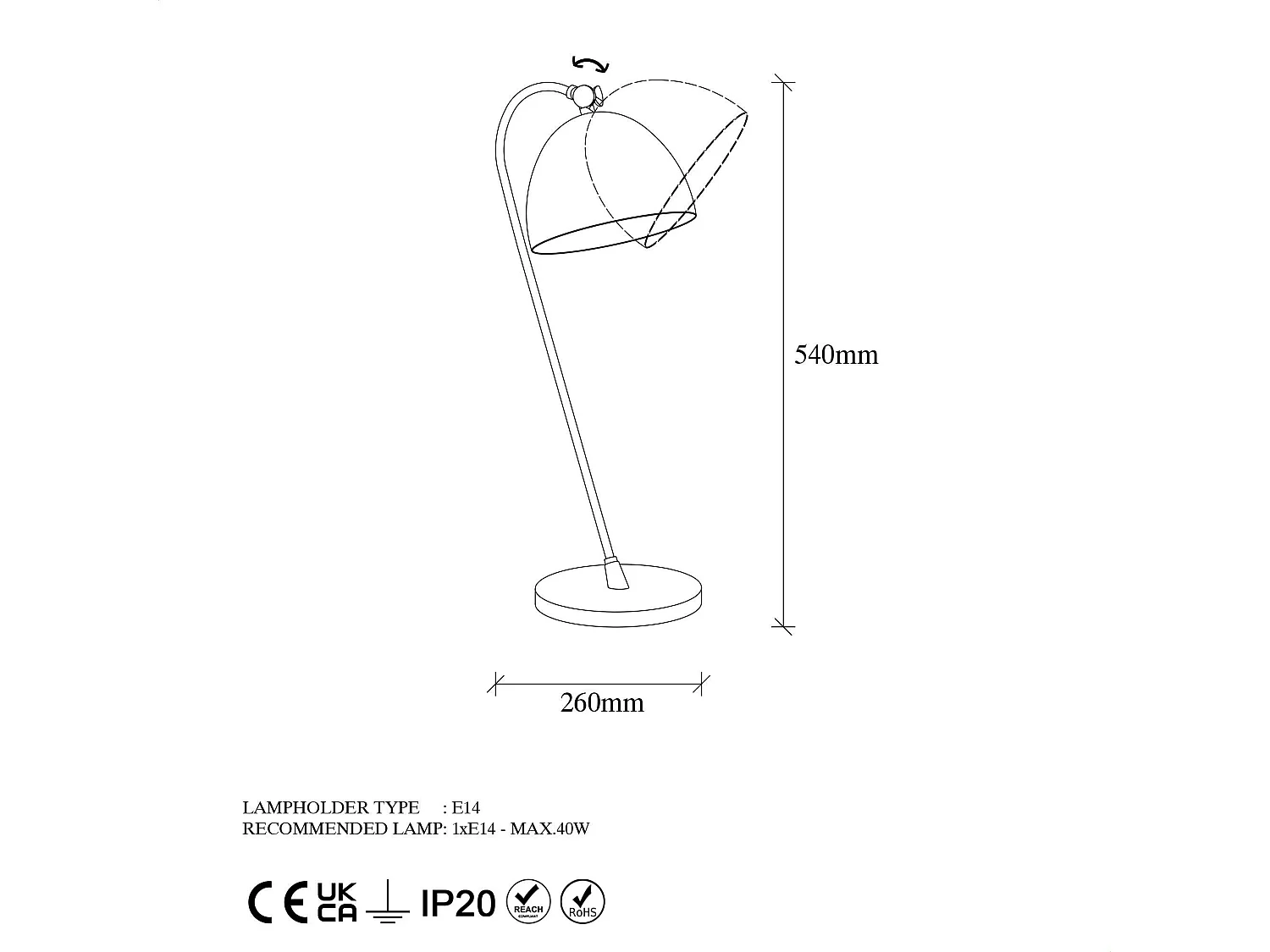 Lampe de chevet vintage cuivrée, abat-jour rond orientable SILE