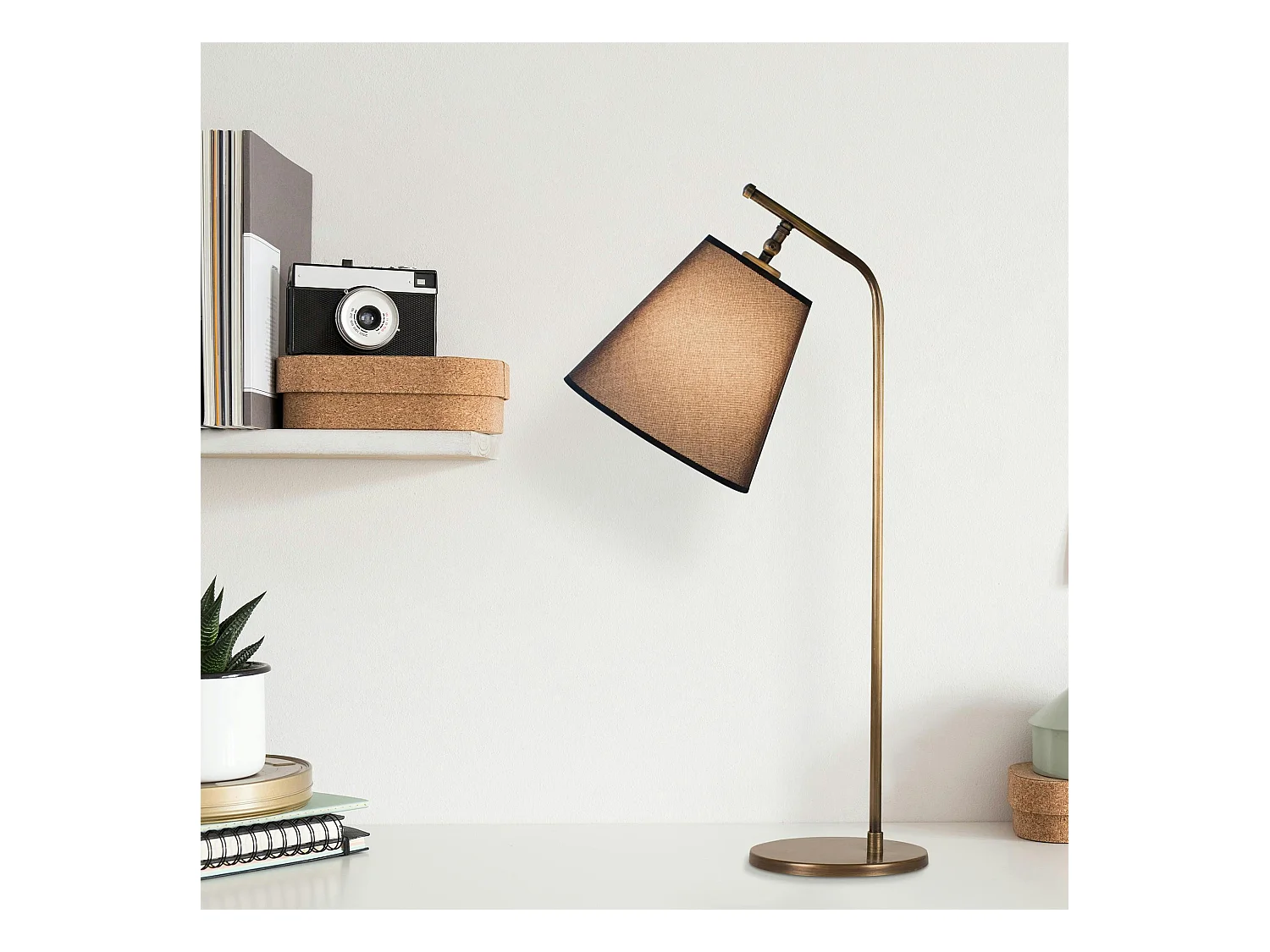 Lampe de chevet vintage, abat-jour marron orientable ZURICH