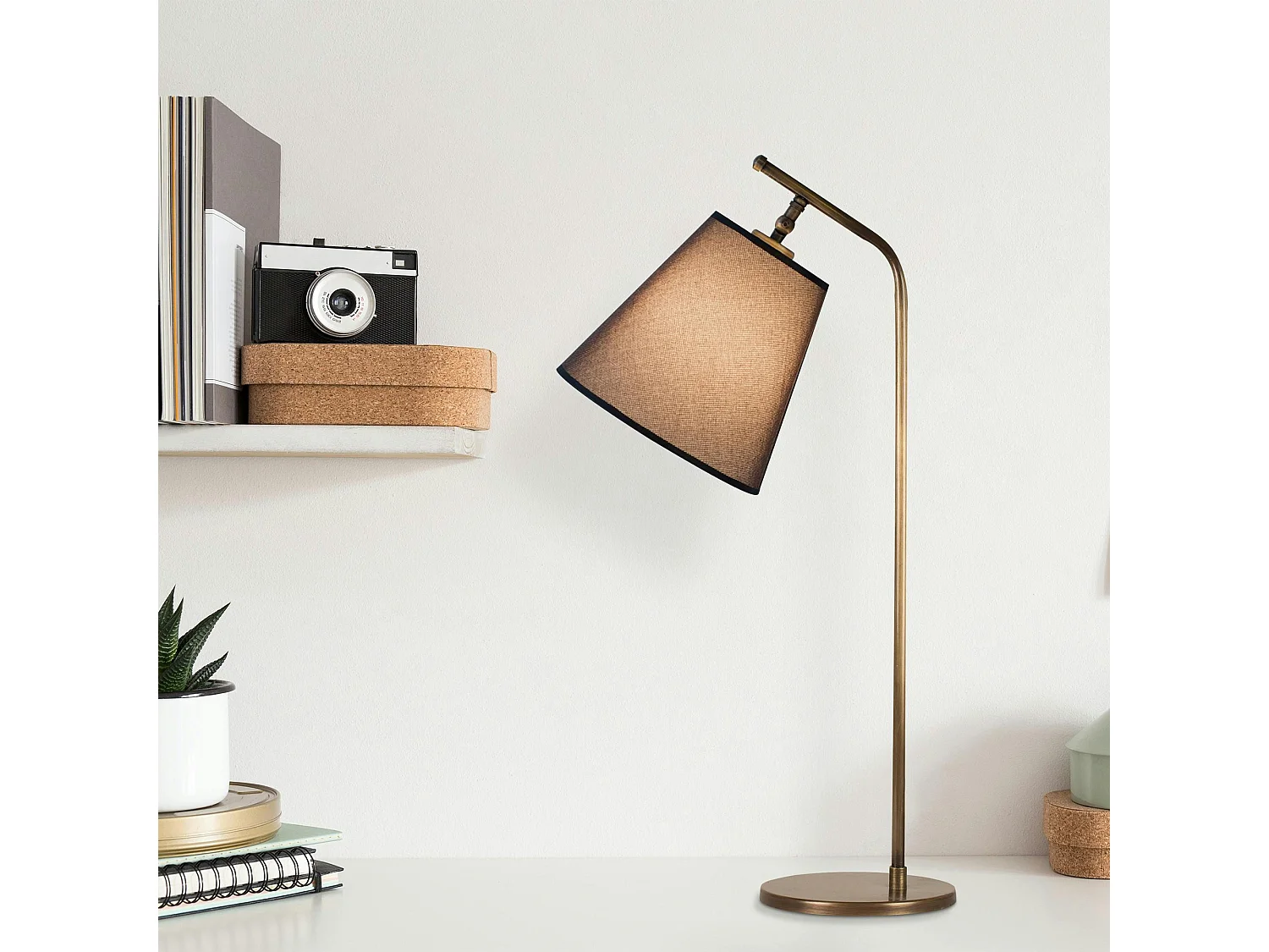 Lampe de chevet vintage, abat-jour marron orientable ZURICH