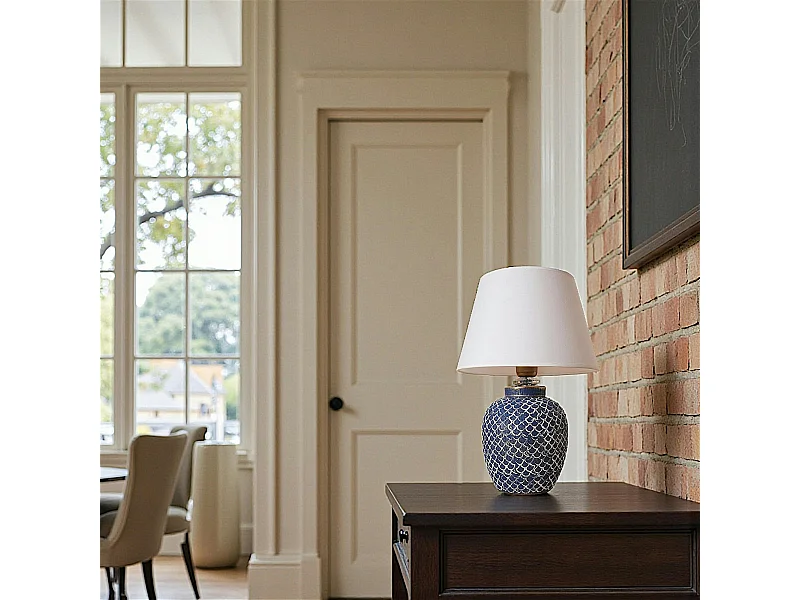 Lampe à poser bord de mer bleue, motif écailles KARS