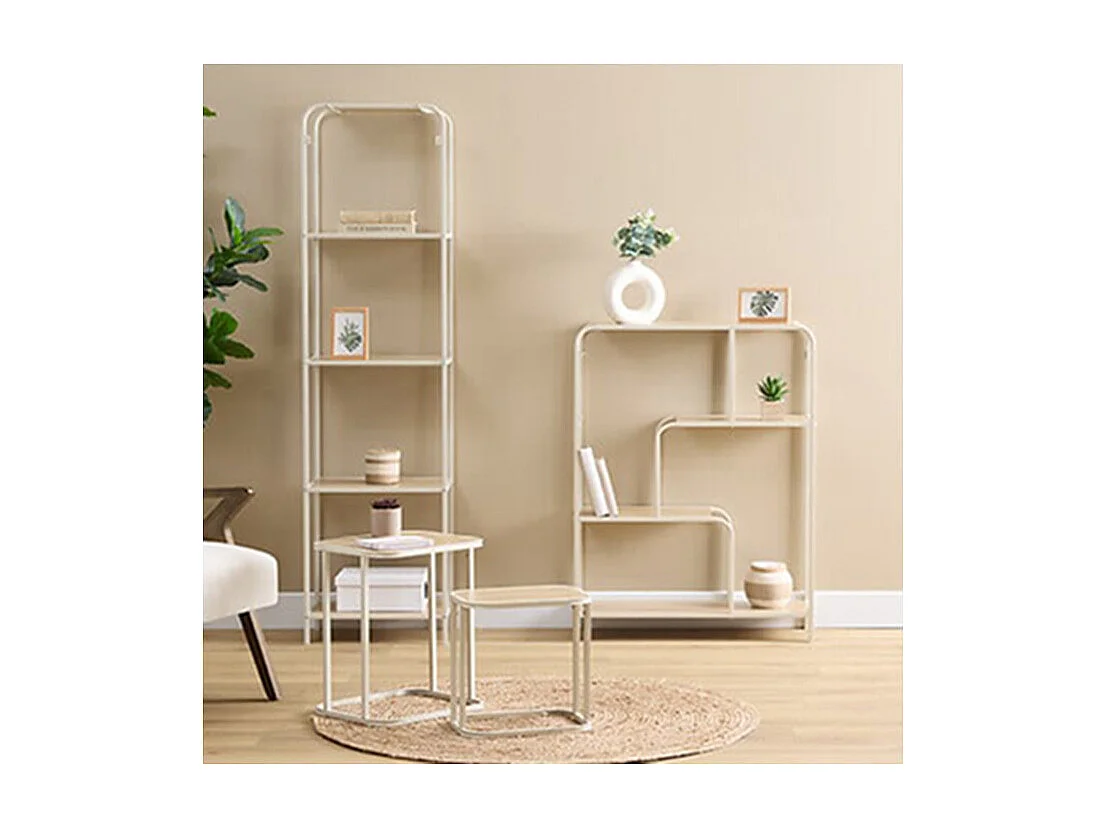 Set de 2 mesas auxiliares Curvi diseño fijo natural/blanco