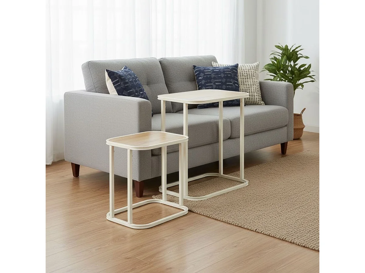 Set de 2 mesas auxiliares Curvi diseño fijo natural/blanco
