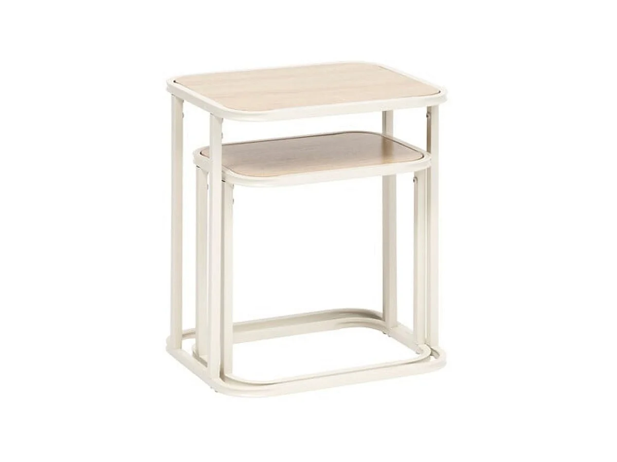 Set de 2 mesas auxiliares Curvi diseño fijo natural/blanco