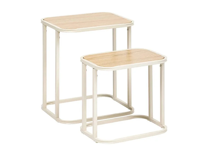 Set de 2 mesas auxiliares Curvi diseño fijo natural/blanco