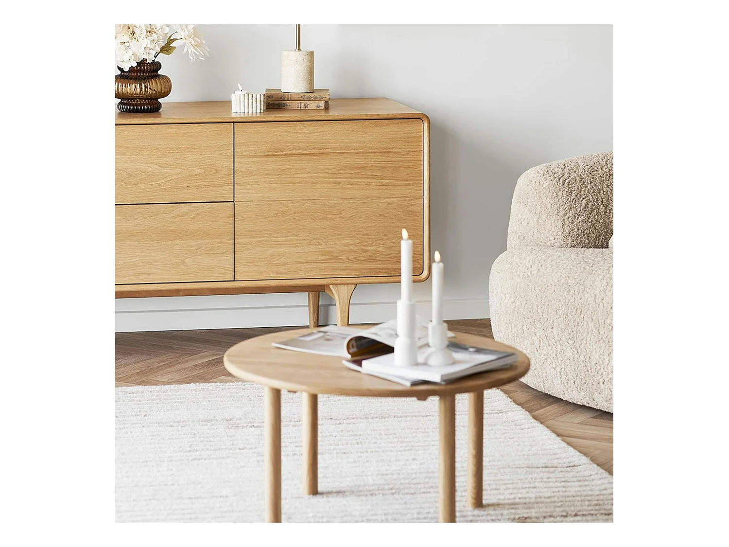 Table basse ronde moderne bois de chêne clair Ø 70 cm PARMA