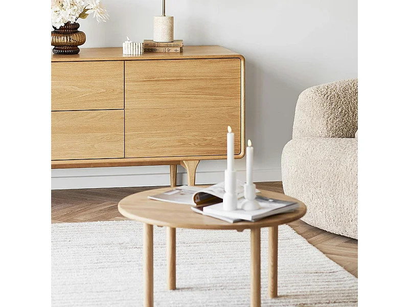 Table basse ronde moderne bois de chêne clair Ø 70 cm PARMA