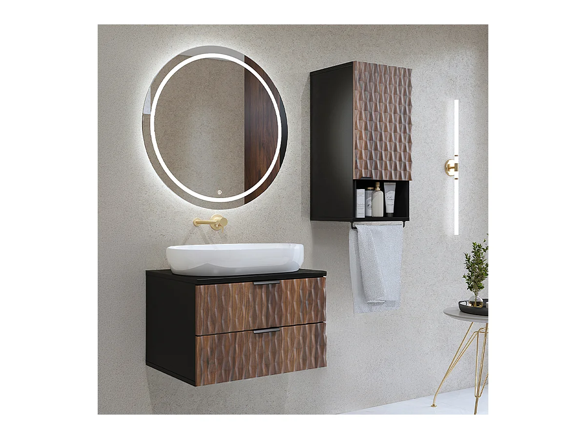 Ensemble meuble sous-vasque 60 cm et armoire Nevia Bois et Noir