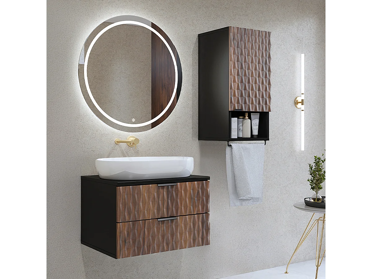 Set di mobili da bagno doppio lavabo Nevia marrone e nero