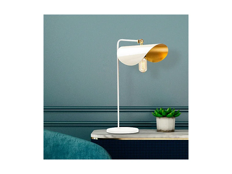 Lampe de table moderne blanche, abat-jour galbé SINOP
