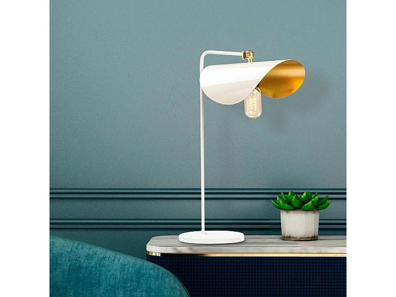 Lampe de table moderne blanche, abat-jour galbé SINOP