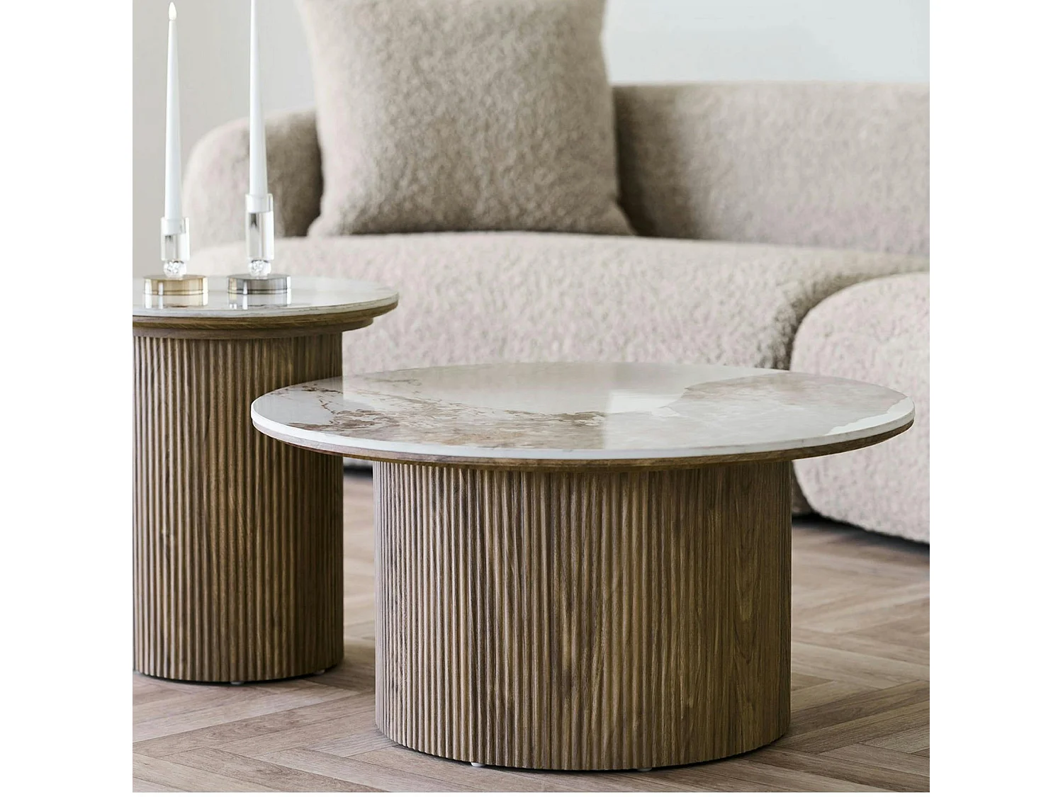 Table basse ronde en céramique effet marbre Ø80 cm PRATO